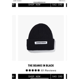 Jones Road Black wool rib knit logo Beanie One Size